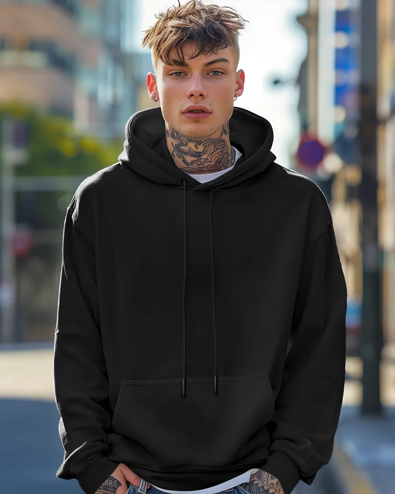 bewakoof Men's Black Oversized Hoodies
